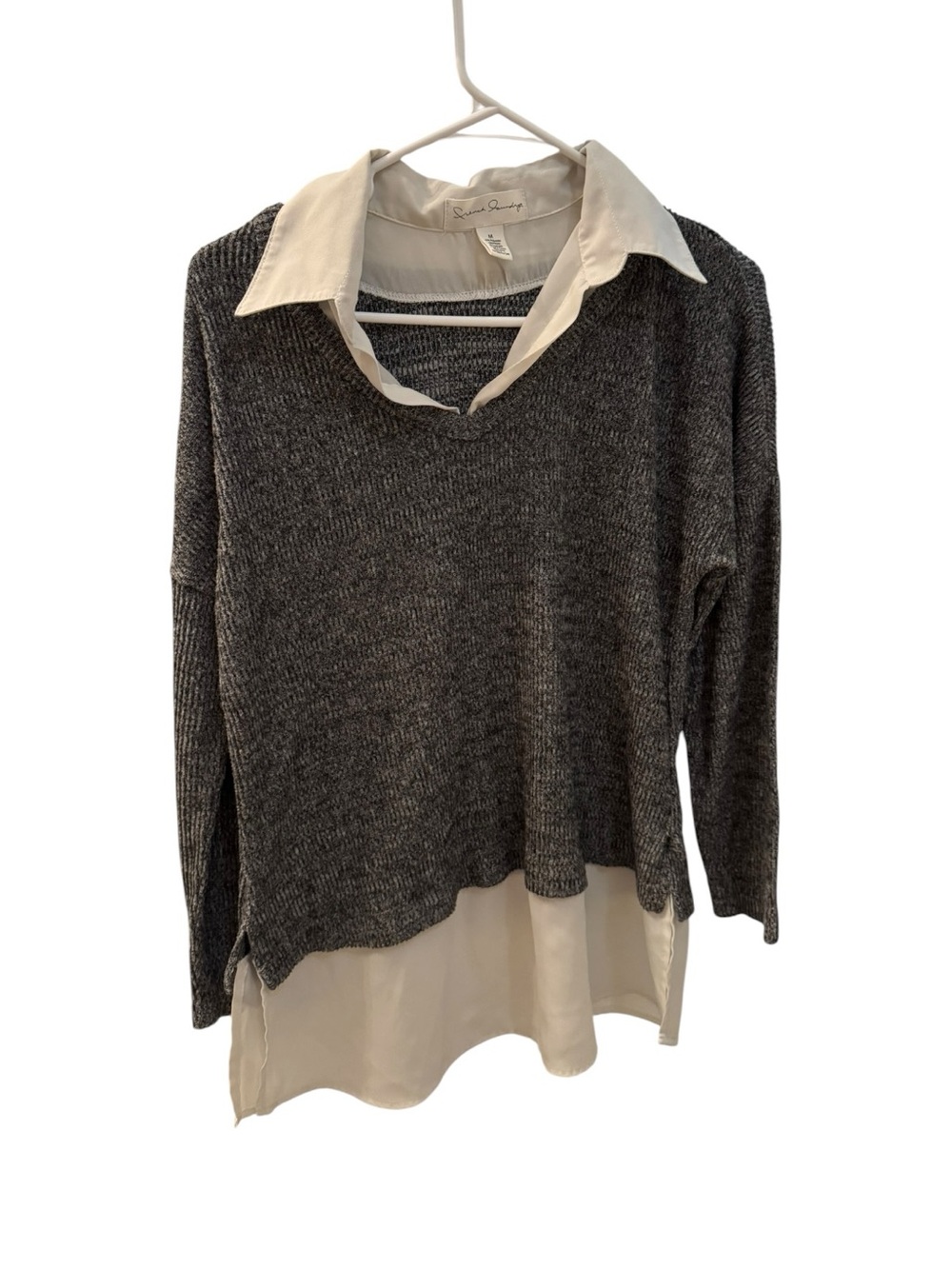 French Laundry Women’s Gray Layered Collared Long Sleeve Top Size Medium - Picture 4 of 6